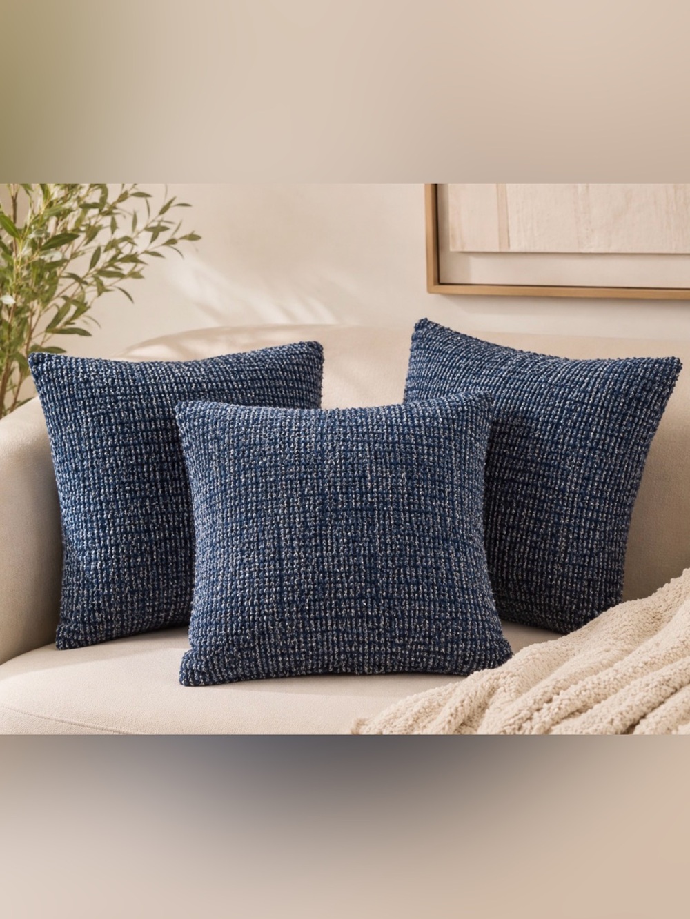 Navy Blue Textured Throw Pillow Set of 3